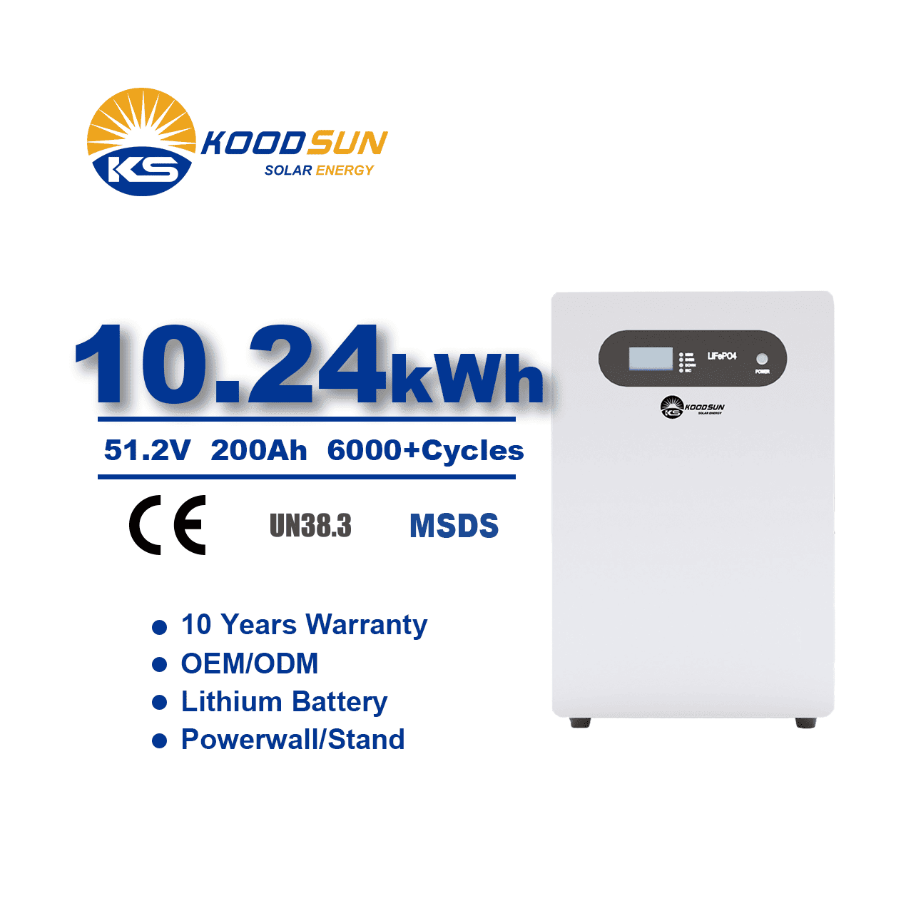 51.2V 200Ah 10.24kWh Low Voltage LiFePO4 Battery | Massive Capacity for Home Solar Storage & Off-Grid Applications-Koodsun