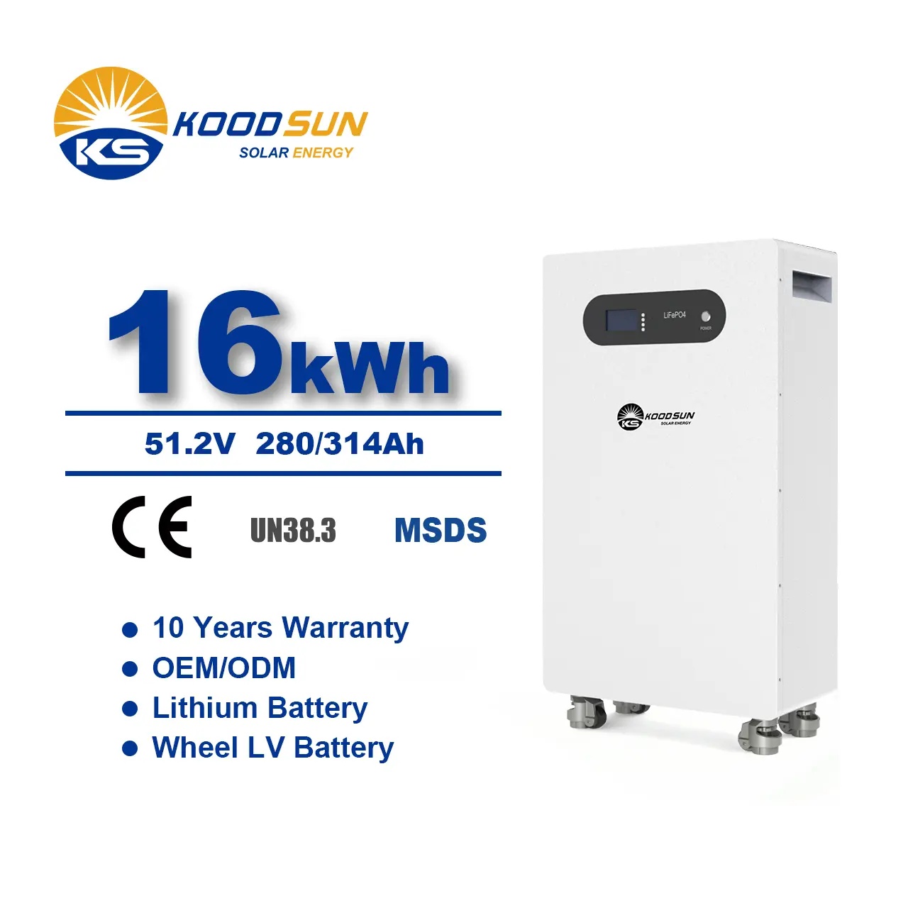New Design Wholesale Koodsun Large Capacity 16kwh Lithium Ion Battery Lifepo4 Solar Energy Battery for Home Use-Koodsun