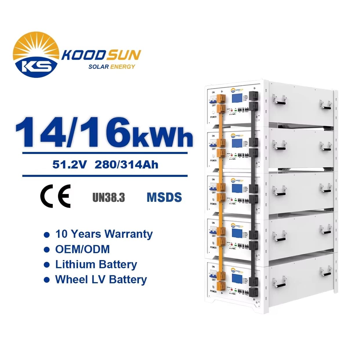 Mobile Energy Storage 51.2V 280AH 314AH Lifepo4 14.336KWH 16KWH  Rack Lithium Ion Batteries Easy installation-Koodsun