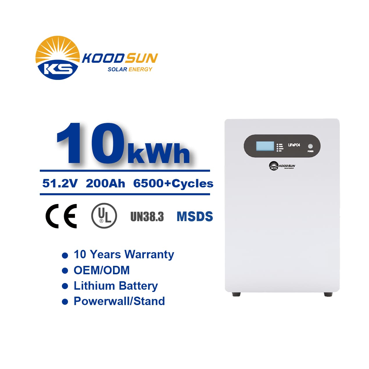 Home Use Koodsun Lithium Battery 51.2V 200AH 10.24kwh PowerWall Lithium Battery-Koodsun