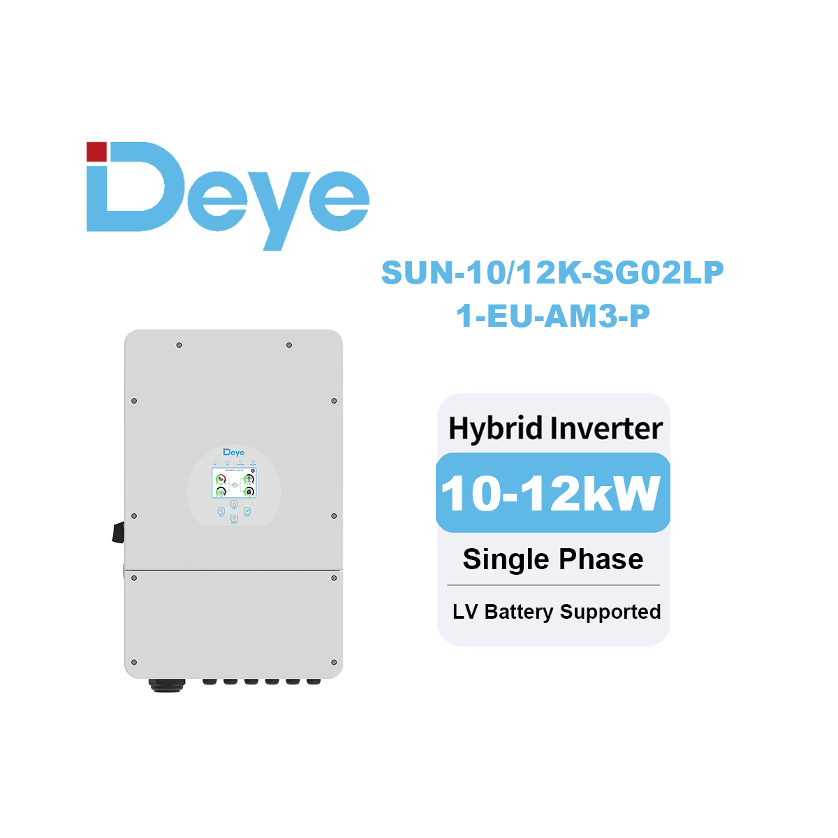 Deye SUN-10/12K-SG02LP1-EU-AM3-P 10kw 12kw Single Phase Hybrid Inverter LV Battery Supported for Home Solar System-Koodsun